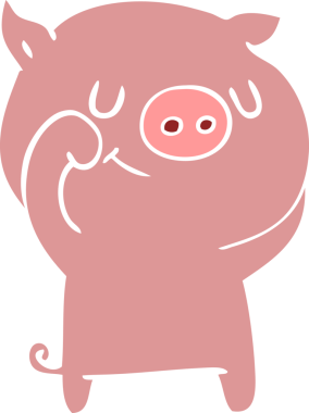 Bir insan tarafından çizilmiş mutlu düz renkli çizgi film domuzu