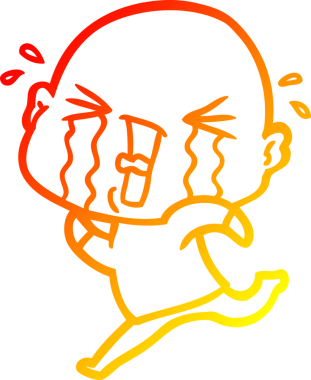 Bir insan tarafından çizilmiş, ağlayan kel bir adamın çizgi çizimi.