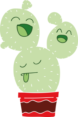 Bir insan tarafından çizilmiş tuhaf bir çizgi film kaktüsü.