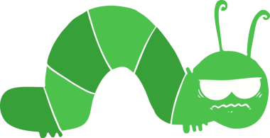 Bir insan tarafından çizilmiş düz renkli çizgi film huysuz tırtıl