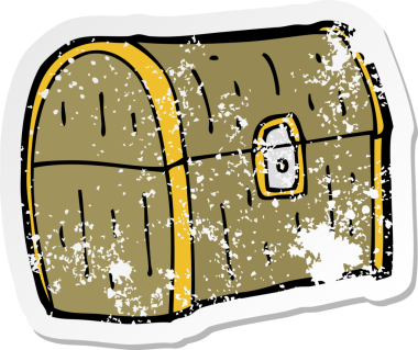 Bir insan tarafından çizilmiş bir karikatür hazine sandığının gerilimli yapıştırması.