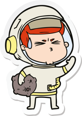 Bir insan tarafından çizilmiş astronotun çizdiği bir çizgi film çıkartması.