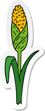 Bir insan tarafından çizilmiş mısır koçanı üzerine el çizimi karikatür.