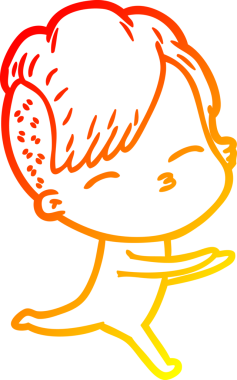 Bir insan tarafından çizilmiş tulumlu bir çizgi film kızının sıcak gradyan çizgisi.