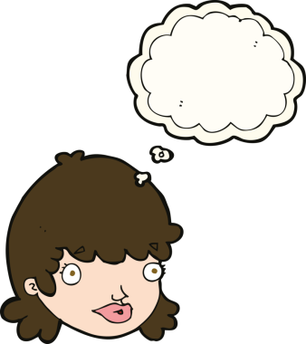 Bir insan tarafından çizilmiş düşünce baloncuğu ile şaşırmış kadın yüzü.