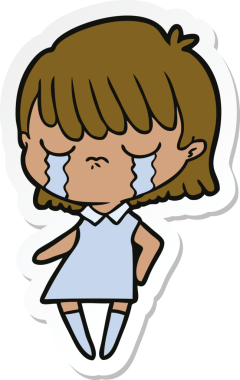 Bir insan tarafından çizilmiş, ağlayan bir karikatür kadının çıkartması.