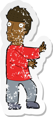 Bir insan tarafından çizilmiş, gerilmiş, karikatürlü bir adamın gerilmiş retro yapıştırması.