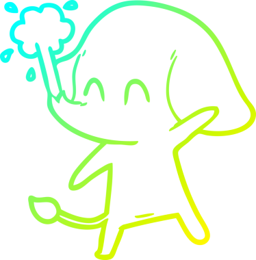 Bir insanın çizdiği suyu püskürten şirin bir filin soğuk eğimli çizgisi.