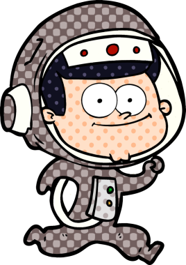 Bir insan tarafından çizilmiş mutlu astronot çizgi filmi.