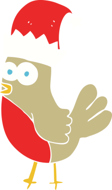 Bir insan tarafından çizilmiş noel şapkasındaki Robin 'in düz renk çizimi