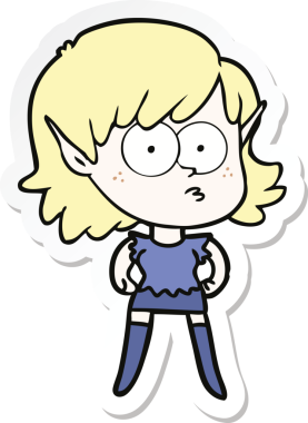 Bir insan tarafından çizilmiş karikatür elf kızı çıkartması.