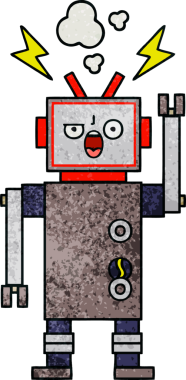 Bir insan tarafından çizilmiş bozuk bir robotun retro grunge desen karikatürü