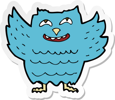 Bir insan tarafından çizilmiş mutlu baykuşun çıkartması.