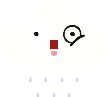 Bir insan tarafından çizilmiş bir yağmur bulutunun düz renkli retro karikatürü