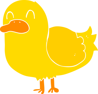 Bir insan tarafından çizilmiş düz renkli çizgi film ördeği