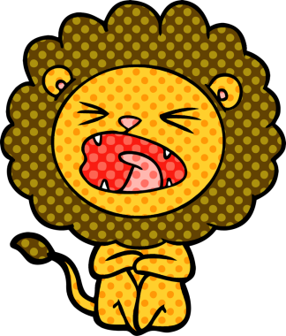 Bir insan tarafından çizilmiş kızgın aslan çizgi filmi.