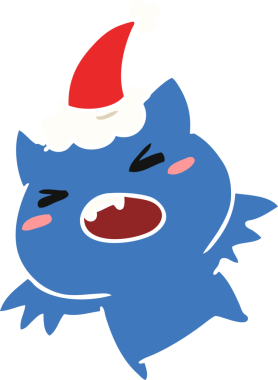 Bir insan tarafından çizilmiş kawaii yarasasının el çizimi Noel karikatürü.