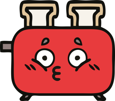 Bir insan tarafından çizilmiş bir tost makinesi karikatürü.