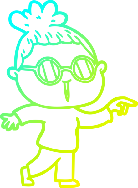 Bir insan tarafından çizilmiş gözlüklü bir karikatür kadın çizimi.