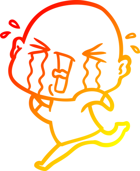 Bir insan tarafından çizilmiş, ağlayan kel bir adamın çizgi çizimi.