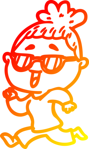 Bir insan tarafından çizilmiş gözlük takan mutlu bir kadının çizgi çizimi.