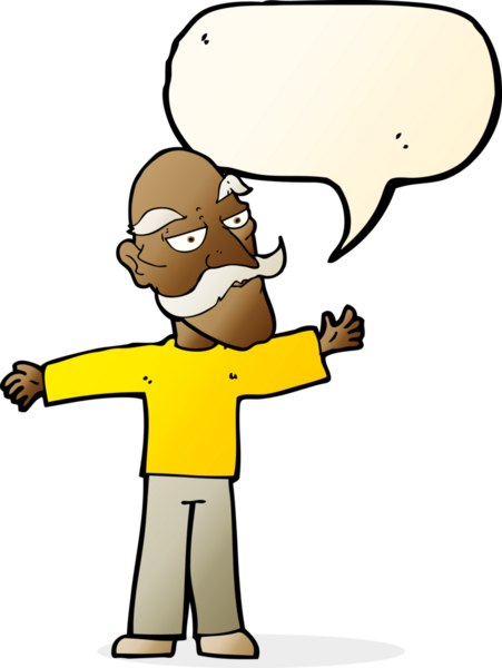 Bir insan tarafından çizilen konuşma baloncuğuyla kollarını açan yaşlı adam çizgi filmi.