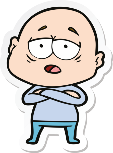 Bir insan tarafından çizilmiş, yorgun, kel bir adamın çıkartması.