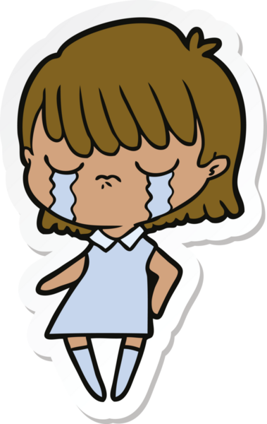 Bir insan tarafından çizilmiş, ağlayan bir karikatür kadının çıkartması.