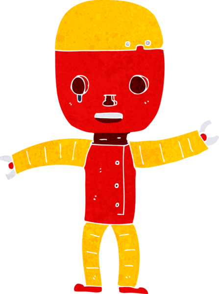 Bir insan tarafından çizilmiş çizgi film robotu