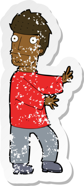 Bir insan tarafından çizilmiş, gerilmiş, karikatürlü bir adamın gerilmiş retro yapıştırması.