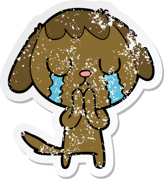 Bir insan tarafından çizilmiş ağlayan şirin bir köpeğin sıkıntılı çıkartması.