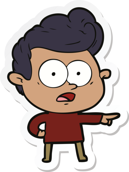 Bir insan tarafından çizilmiş, dik dik bakan bir çizgi film çıkartması.