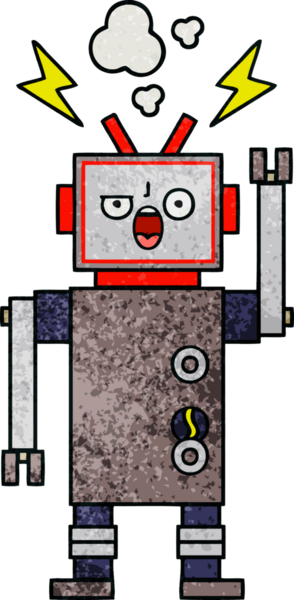 Bir insan tarafından çizilmiş bozuk bir robotun retro grunge desen karikatürü