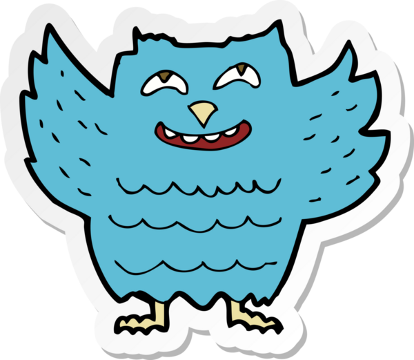 Bir insan tarafından çizilmiş mutlu baykuşun çıkartması.