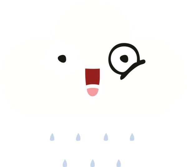 Bir insan tarafından çizilmiş bir yağmur bulutunun düz renkli retro karikatürü