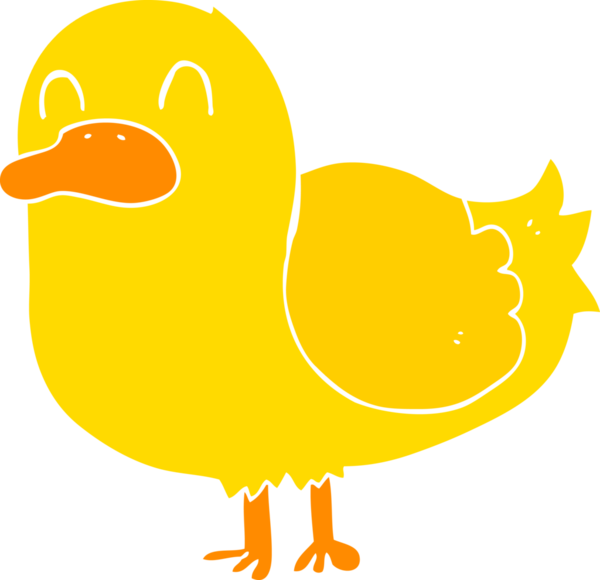 Bir insan tarafından çizilmiş düz renkli çizgi film ördeği