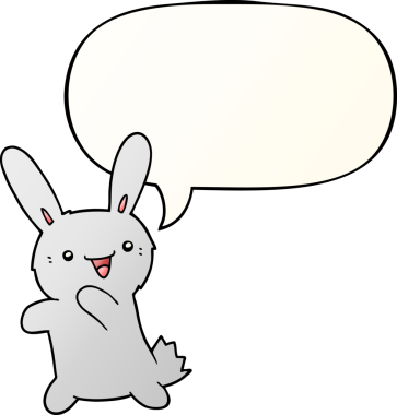 Bir insan tarafından çizilmiş, konuşma baloncuklu çizgi film tavşanı.