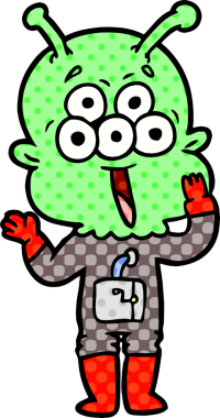 Bir insan tarafından çizilmiş mutlu bir uzaylı çizgi filmi.