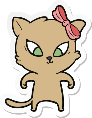 Bir insan tarafından çizilmiş çizgi film kedisinin çıkartması.