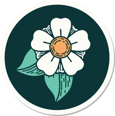 Bir insan tarafından çizilmiş geleneksel bir çiçek stiliyle dövme çıkartması.