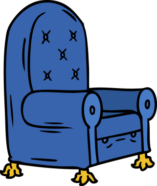 Bir insan tarafından çizilmiş mavi bir koltuk karalaması.