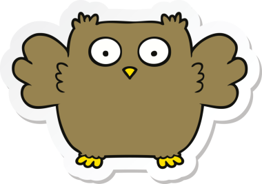 Bir insan tarafından çizilmiş şirin bir baykuşun çıkartması.