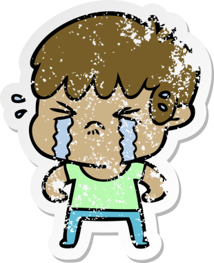 Bir insan tarafından çizilmiş, ağlayan bir çizgi film çocuğunun sıkıntılı çıkartması.