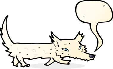 Bir insan tarafından çizilmiş konuşma balonu olan küçük bir kurt.