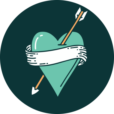 Bir insan tarafından çizilmiş ok kalp ve pankartın ikonik dövme şekli