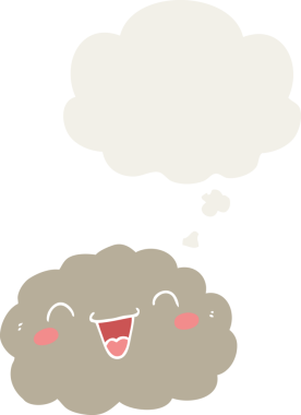 Bir insan tarafından çizilmiş düşünce baloncuklu mutlu çizgi film bulutu.