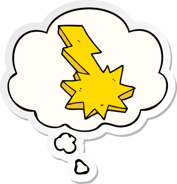 Düşünce baloncuklu karikatür yıldırımı insan tarafından çizilmiş bir çıkartma gibi.