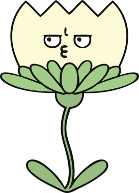 Bir insan tarafından çizilmiş sevimli bir çiçek karikatürü.