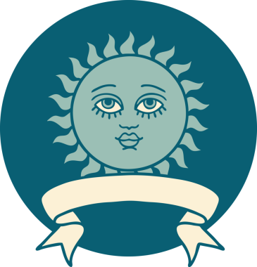 Yüzü bir insan tarafından çizilmiş güneş pankartıyla dövme tarzı simgesi