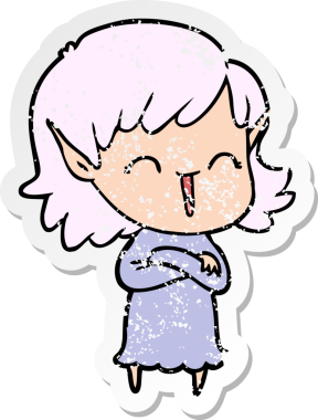 Bir insan tarafından çizilmiş karikatür elf kızının sıkıntılı çıkartması.